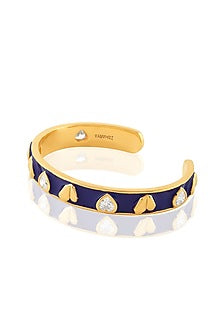 Gold Plated CZ Blue Enameled Lucky Charm Cuff