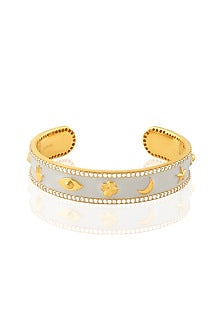 Gold Plated White Enameled Lucky Charm Cuff