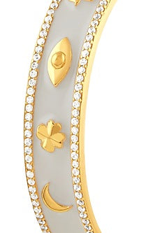 Gold Plated White Enameled Lucky Charm Cuff