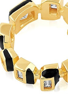 Gold Plated CZ Black Enameled Square Hoop Earrings