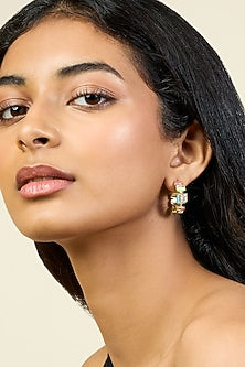 Gold Plated CZ Multi-Colored Enameled Square Hoop Earrings