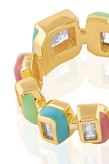 Gold Plated CZ Multi-Colored Enameled Square Hoop Earrings