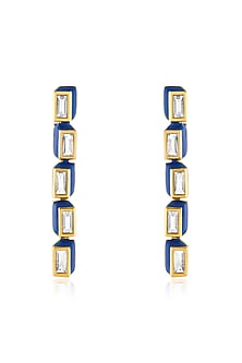Gold Plated CZ Blue Enameled Square Hoop Earrings