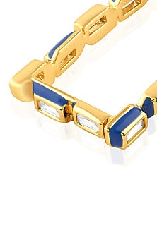 Gold Plated CZ Blue Enameled Square Hoop Earrings