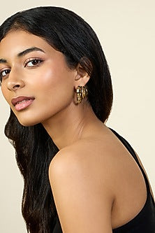 Gold Plated CZ Black Enameled Triple Hoop Earrings
