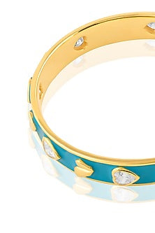Gold Plated CZ Turquoise Enameled Lucky Charm Hoop Earrings