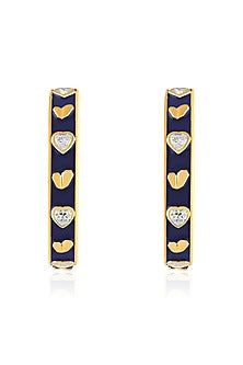 Gold Plated CZ Black Enameled Lucky Charm Hoop Earrings