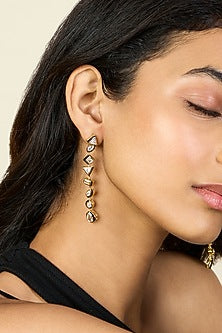 Gold Plated CZ Black Enameled Geometric Dangler Earrings