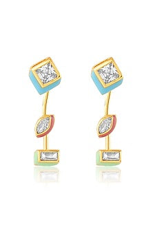 Gold Plated CZ Multi-Colored Enameled Dangler Earrings