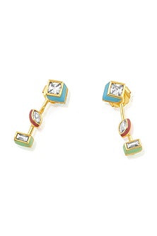 Gold Plated CZ Multi-Colored Enameled Dangler Earrings
