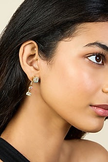 Gold Plated CZ Multi-Colored Enameled Dangler Earrings