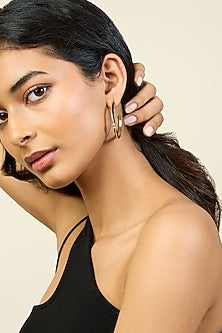 Gold Plated CZ Black Enameled Sweet Heart Hoop Earrings
