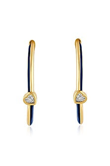 Gold Plated CZ Blue Enameled Sweet Heart Hoop Earrings