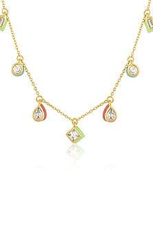 Gold Plated CZ Multi-Colored Drop Enameled Choker Necklace