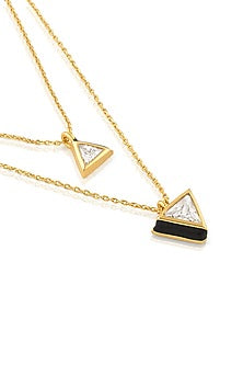 Gold Plated CZ Black Enameled Triangle Layered Necklace