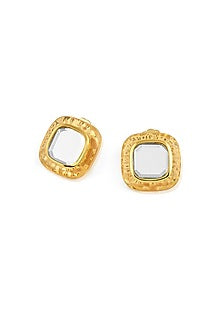 Gold Plated Resin Mirror Stud Earrings