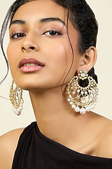 Gold Plated Pearl & Mirror Chandbali Earrings