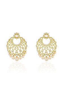 Gold Plated Pearl & Mirror Chandbali Earrings