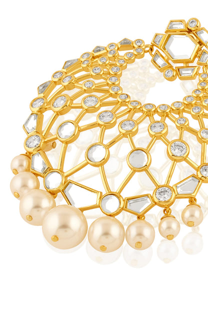 Gold Plated Pearl & Mirror Chandbali Earrings