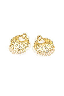 Gold Plated Pearl & Mirror Chandbali Earrings
