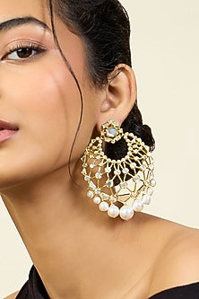 Gold Plated Pearl & Mirror Chandbali Earrings