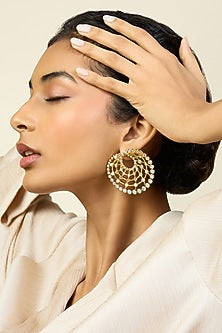 Gold Plated Pearl & CZ Stone Stud Earrings
