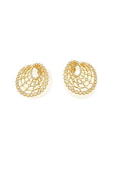 Gold Plated Pearl & CZ Stone Stud Earrings