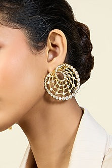 Gold Plated Pearl & CZ Stone Stud Earrings