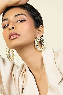 Gold Plated Pearl & Mirror Stud Earrings