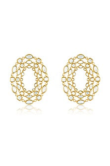 Gold Plated Pearl & Mirror Stud Earrings