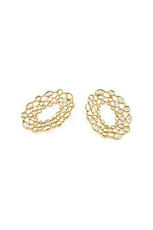 Gold Plated Pearl & Mirror Stud Earrings
