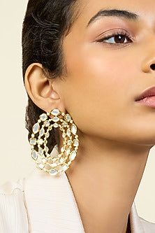 Gold Plated Pearl & Mirror Stud Earrings