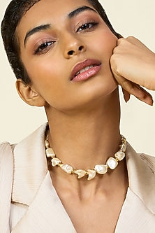 Gold Plated Pearl Collar Necklace