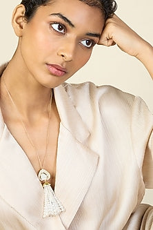 Gold Plated Pearl & Mirror Lucent Tassel Necklace