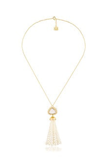 Gold Plated Pearl & Mirror Lucent Tassel Necklace