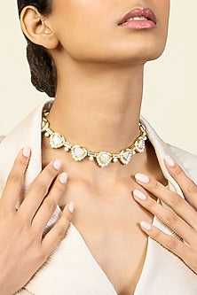 Gold Plated Mirror & Pearl Collar Necklace