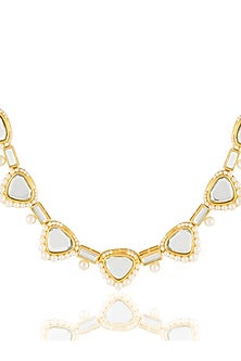 Gold Plated Mirror & Pearl Collar Necklace