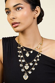 Gold Plated CZ Stone & Pearl Layered Necklace