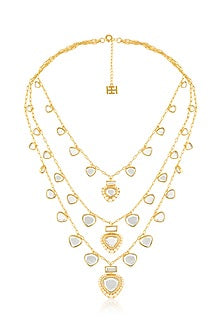 Gold Plated CZ Stone & Pearl Layered Necklace