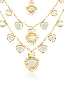 Gold Plated CZ Stone & Pearl Layered Necklace