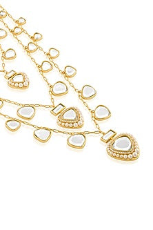 Gold Plated CZ Stone & Pearl Layered Necklace