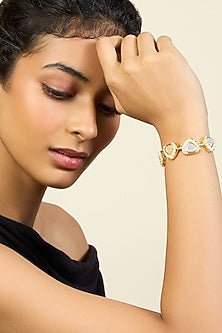 Gold Plated Mirror & Pearl Open Cuff