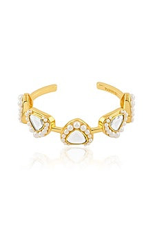 Gold Plated Mirror & Pearl Open Cuff