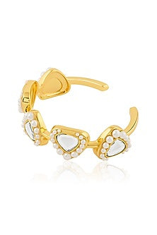 Gold Plated Mirror & Pearl Open Cuff