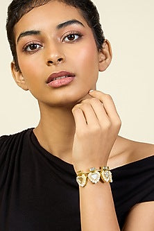 Gold Plated Pearl & CZ Stone Open Cuff
