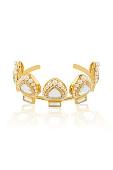 Gold Plated Pearl & CZ Stone Open Cuff