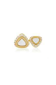 Gold Plated Pearl & CZ Stone Two-Finger Ring
