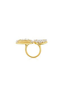 Gold Plated Pearl & CZ Stone Two-Finger Ring