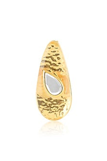 Gold Plated Pearl & CZ Stone Two-Finger Ring