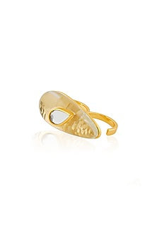 Gold Plated Pearl & CZ Stone Two-Finger Ring